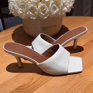 Raye white leather slides